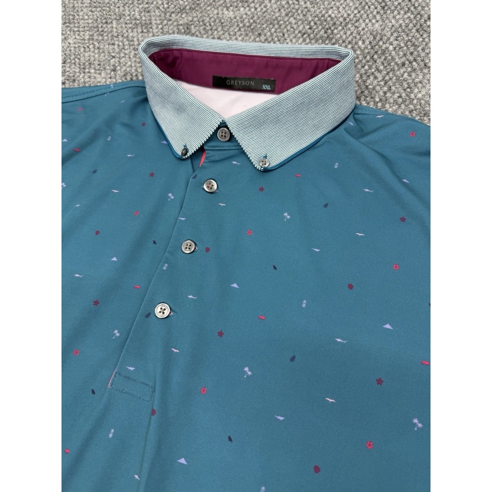Greyson Men's XXL 2XL Performance Golf Polo Shirt Spirit of Lanai Geometric Teal